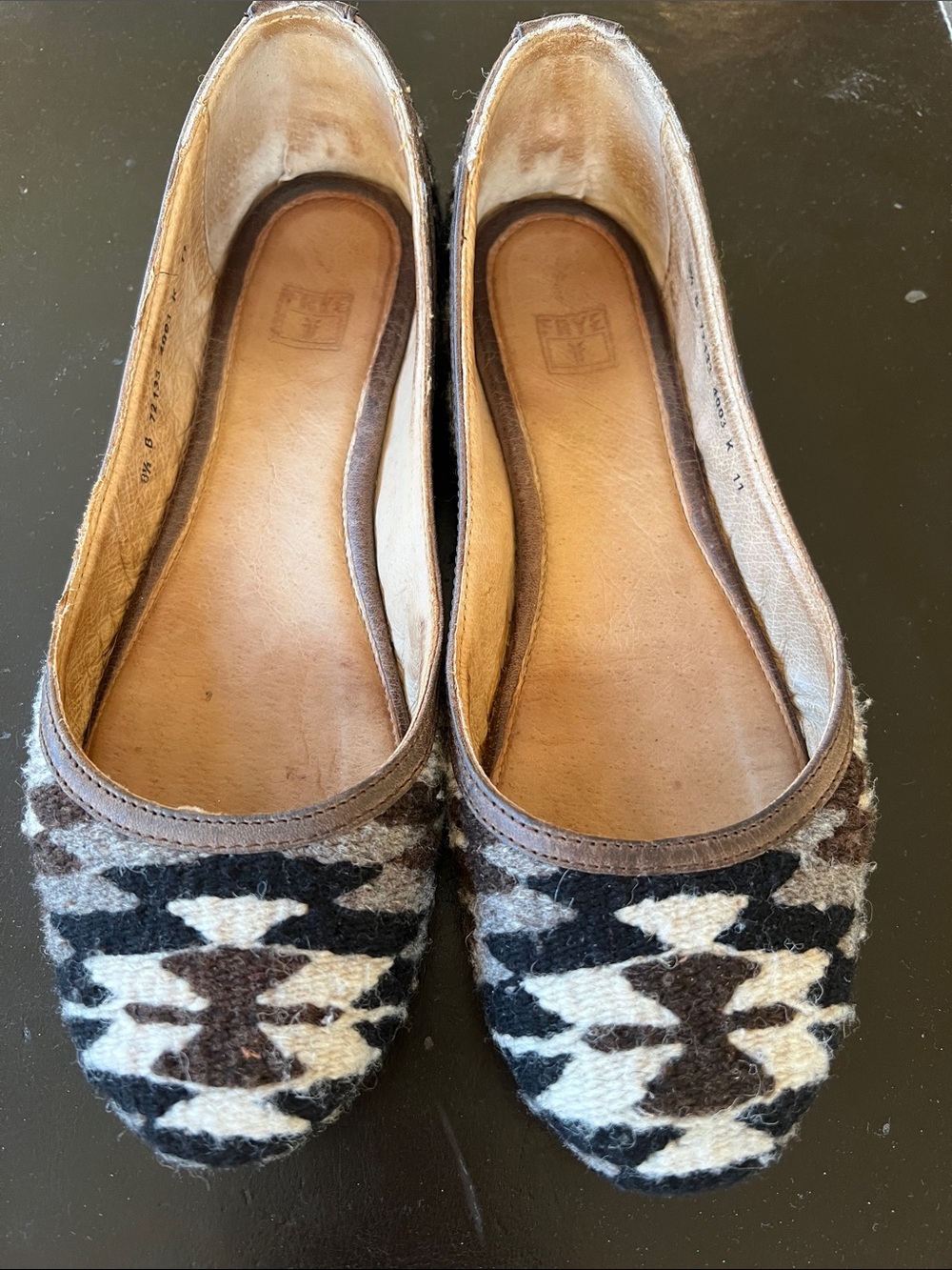 Frye Brown and Cream Navajo rug Patterned Ballet Flats